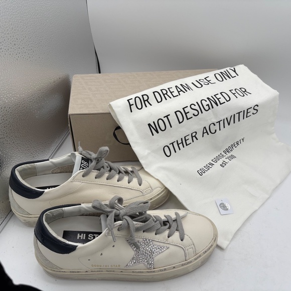 Golden Goose NEW Hi Star Sneakers Swarovski rhinestone Star navy white gray 36 - Picture 1 of 16